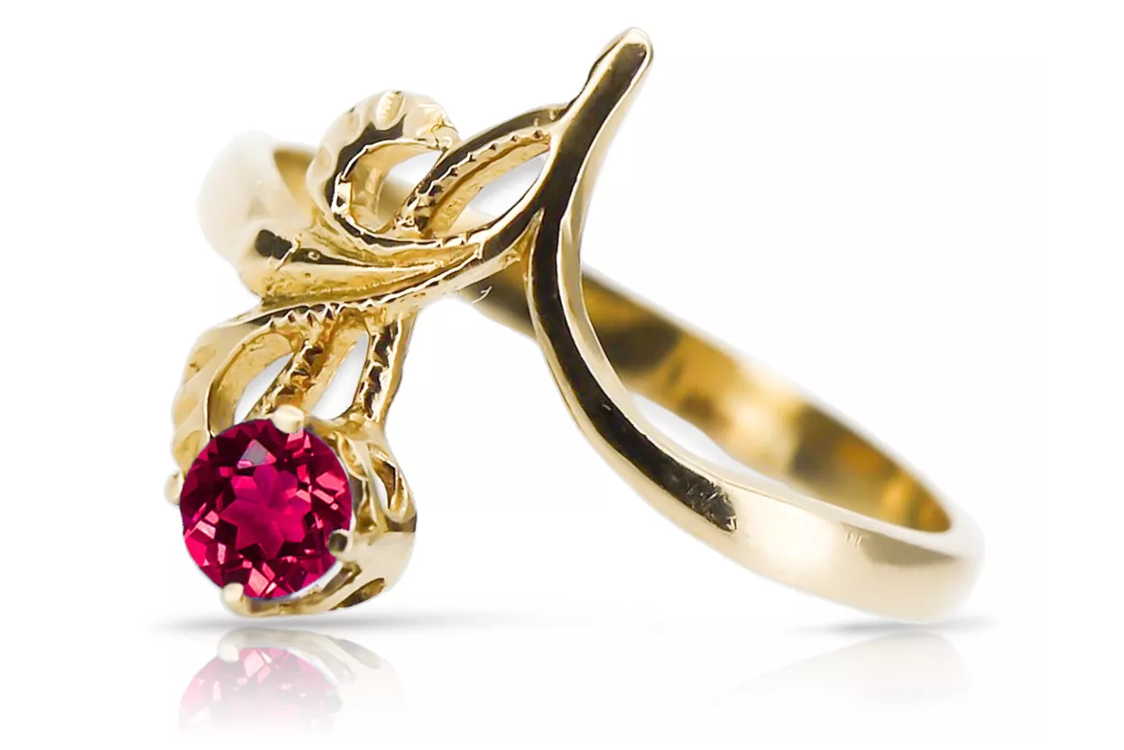 Rubinrot 14 Karat Gelbgold Ring Vintage Stil vrc095y